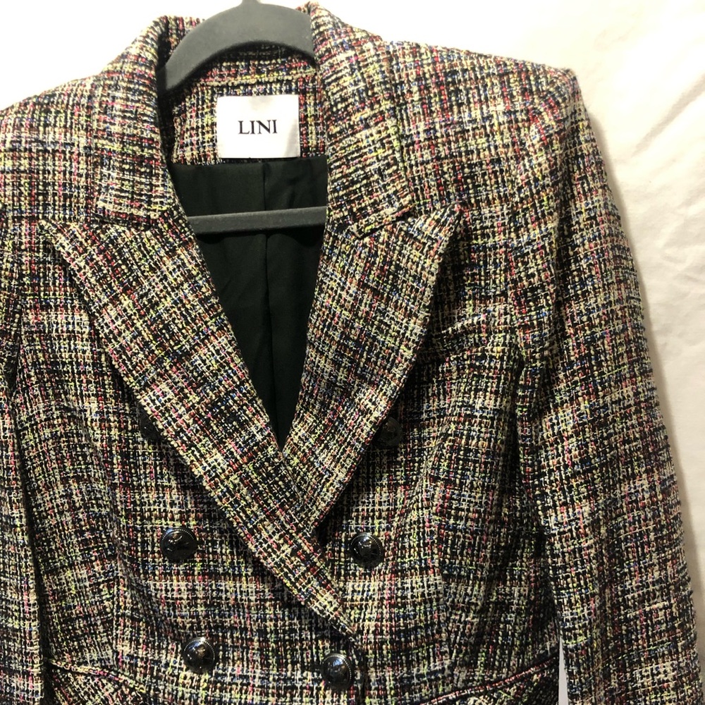 NWT Bloomingdale’s LINI Colorful Tweed Double Breasted Blazer - Picture 3 of 8